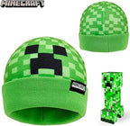 Minecraft Beanie Hat or Beanie and Kids Gloves Set - Creeper Kids Winter Set Warm Winter Hat - Gaming Gifts for Boys Green - Kids Beanie & Hat - British D'sire