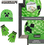 Minecraft Beanie Hat or Beanie and Kids Gloves Set - Creeper Kids Winter Set Warm Winter Hat - Gaming Gifts for Boys Green - Kids Beanie & Hat - British D'sire