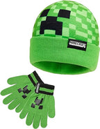 Minecraft Beanie Hat or Beanie and Kids Gloves Set - Creeper Kids Winter Set Warm Winter Hat - Gaming Gifts for Boys Green - Kids Beanie & Hat - British D'sire