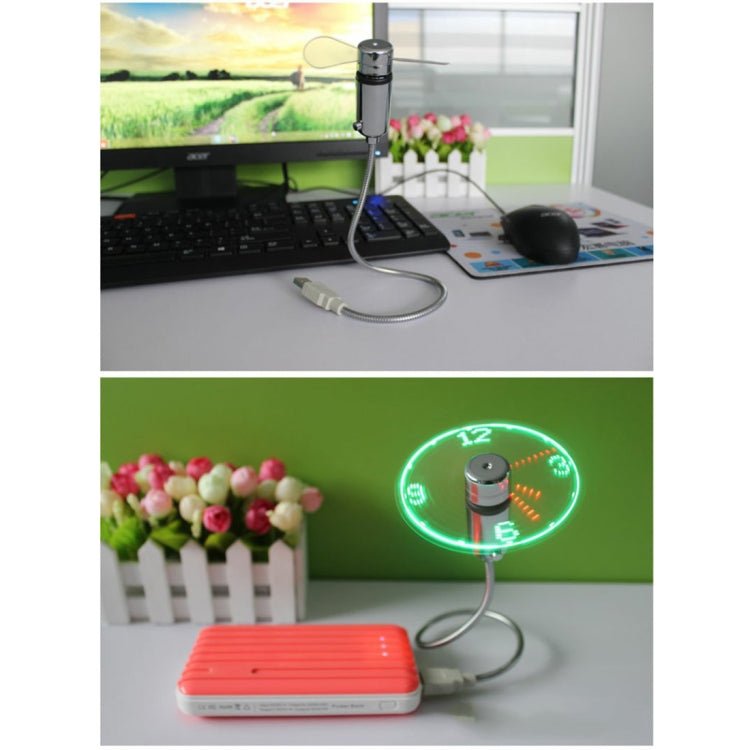 Mini Durable USB Clock Time Display Flexible LED Light Fan, DC 5V - British D'sire