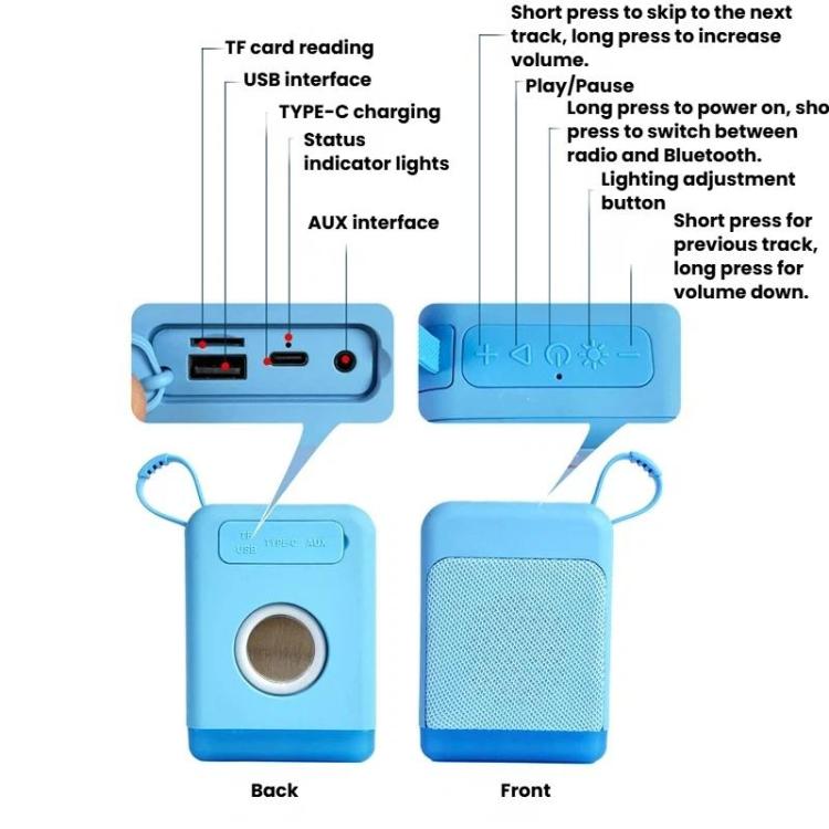 Mini Retro Bluetooth Speaker With RGB Lights TF Card & U Disk Plug - In Desktop Audio(Blue) - British D'sire