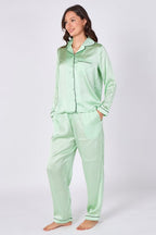 Mint Green Satin Pyjama Set – Luxury Long Sleeve Ladies PJ Set - British D'sire