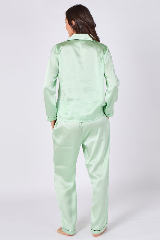 Mint Green Satin Pyjama Set – Luxury Long Sleeve Ladies PJ Set - British D'sire