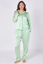 Mint Green Satin Pyjama Set – Luxury Long Sleeve Ladies PJ Set - British D'sire