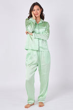 Mint Green Satin Pyjama Set – Luxury Long Sleeve Ladies PJ Set - British D'sire