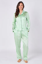 Mint Green Satin Pyjama Set – Luxury Long Sleeve Ladies PJ Set - British D'sire