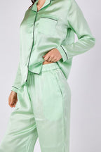 Mint Green Satin Pyjama Set – Luxury Long Sleeve Ladies PJ Set - British D'sire