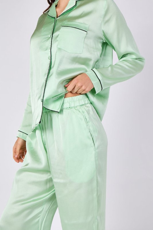 Mint Green Satin Pyjama Set – Luxury Long Sleeve Ladies PJ Set - British D'sire