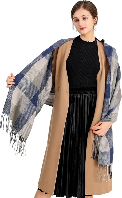 Miss Lulu Women Scarves Winter Long Soft Warm Tartan Check Wraps Wool Spinning Tassel Shawl Stole Scarf Ladies - Scarves & Wraps - British D'sire Main image