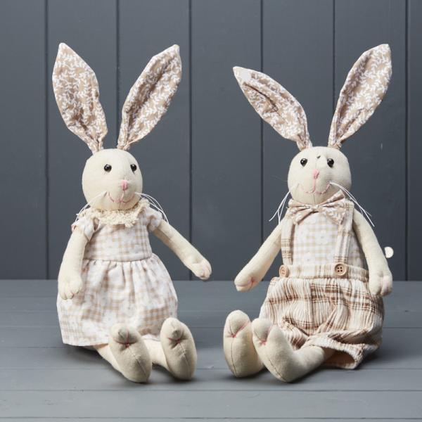 Mixed Fabric Rabbits H44 W16 D11 - Figurines - British D'sire