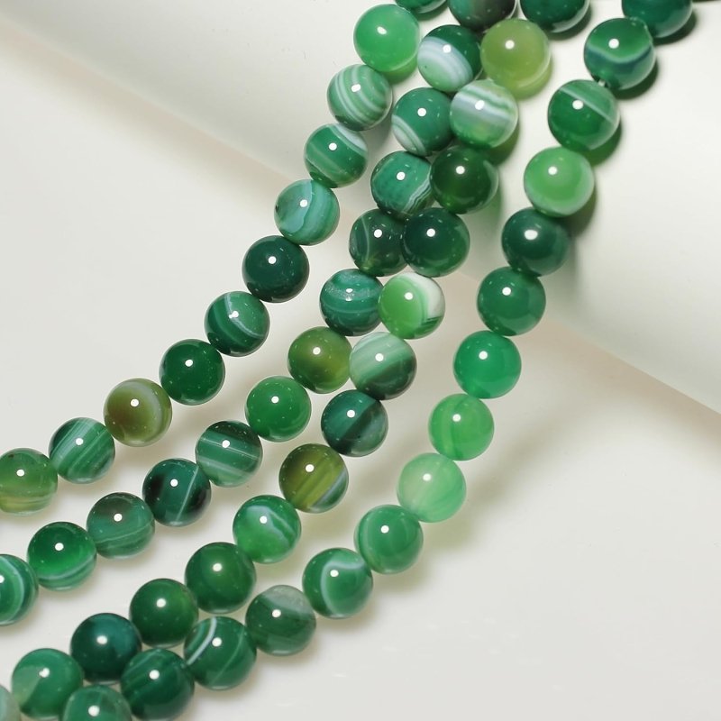 MJDCB Natural Round Stone Beads 8mm Green Striped Agate Loose Gemstone Beads for Jewelry Making Bracelet Necklace 43pcs - Beads - British D'sire