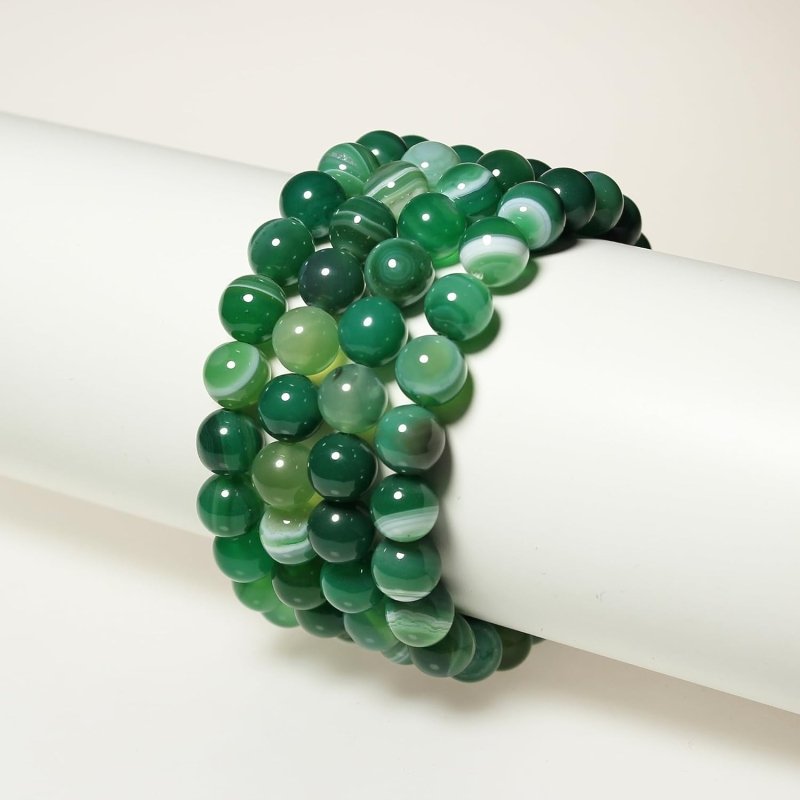 MJDCB Natural Round Stone Beads 8mm Green Striped Agate Loose Gemstone Beads for Jewelry Making Bracelet Necklace 43pcs - Beads - British D'sire
