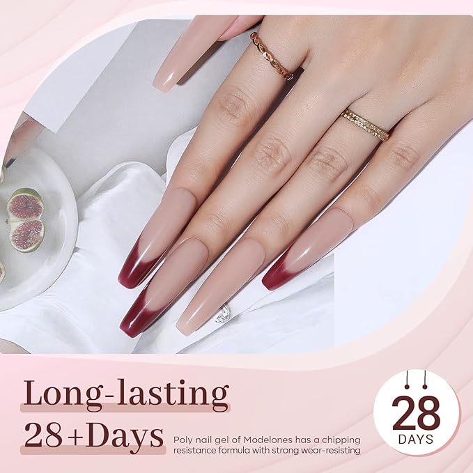 Modelones Poly Nail Gel Kit with 20W Nail Lamp, 6 Colors Poly Nail Extension Gel Kit Glitter Pink Red Builder Nail Gel Nail Strengthen Base Top Coat Set Nail Forms for Nail Art DIY at Home - British D'sire