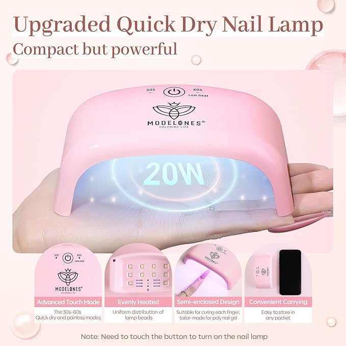 Modelones Poly Nail Gel Kit with 20W Nail Lamp, 6 Colors Poly Nail Extension Gel Kit Glitter Pink Red Builder Nail Gel Nail Strengthen Base Top Coat Set Nail Forms for Nail Art DIY at Home - British D'sire