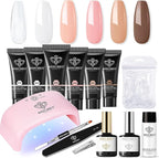 Modelones Poly Nail Gel Kit with 20W Nail Lamp, 6 Colors Poly Nail Extension Gel Kit Glitter Pink Red Builder Nail Gel Nail Strengthen Base Top Coat Set Nail Forms for Nail Art DIY at Home - British D'sire