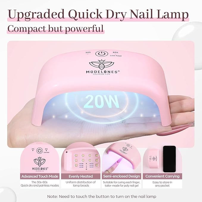 Modelones Poly Nail Gel Kit with 20W Nail Lamp, 6 Colors Poly Nail Extension Gel Kit Glitter Pink Red Builder Nail Gel Nail Strengthen Base Top Coat Set Nail Forms for Nail Art DIY at Home - British D'sire