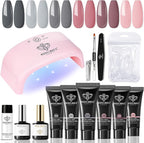 Modelones Poly Nail Gel Kit with 20W Nail Lamp, 6 Colors Poly Nail Extension Gel Kit Glitter Pink Red Builder Nail Gel Nail Strengthen Base Top Coat Set Nail Forms for Nail Art DIY at Home - British D'sire