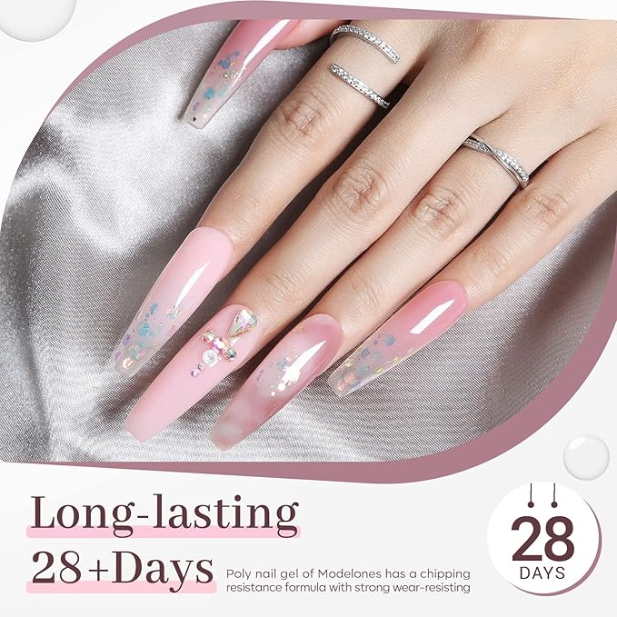 Modelones Poly Nail Gel Kit with 20W Nail Lamp, 6 Colors Poly Nail Extension Gel Kit Glitter Pink Red Builder Nail Gel Nail Strengthen Base Top Coat Set Nail Forms for Nail Art DIY at Home - British D'sire