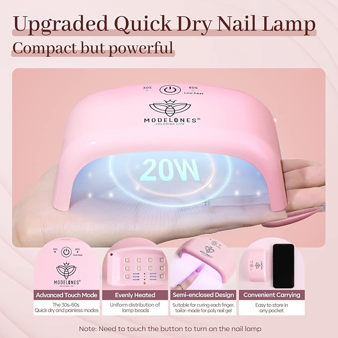 Modelones Poly Nail Gel Kit with 20W Nail Lamp, 6 Colors Poly Nail Extension Gel Kit Glitter Pink Red Builder Nail Gel Nail Strengthen Base Top Coat Set Nail Forms for Nail Art DIY at Home - British D'sire