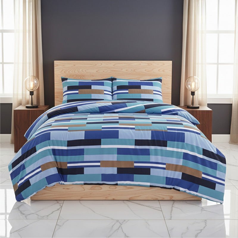 Modern Colour Block Duvet Cover Stylish Geometric Bedding for Bedroom Style - Double - British D'sire