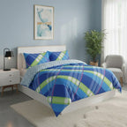 Modern Reversible Duvet Cover Stylish Geometric Pattern Bedding for Bedroom - Double - Blue - British D'sire