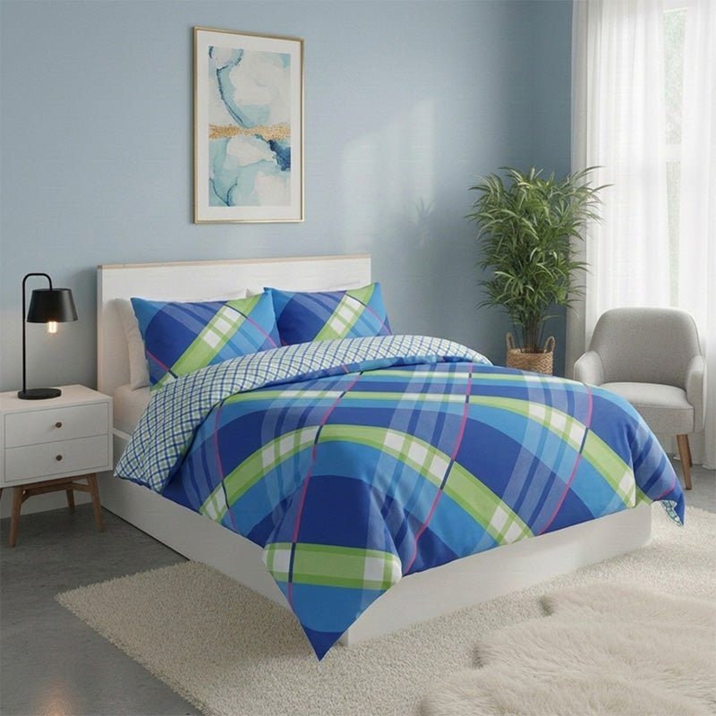 Modern Reversible Duvet Cover Stylish Geometric Pattern Bedding for Bedroom - King - Blue - British D'sire
