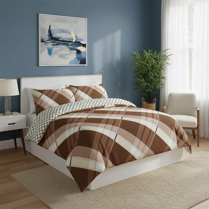 Modern Reversible Duvet Cover Stylish Geometric Pattern Bedding for Bedroom - Single - Brown - British D'sire
