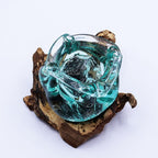 Molten Glass Chunky Ashtray / Candle Holder On Wood 23cm - Glass Decor - British D'sire