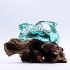 Molten Glass Chunky Ashtray / Candle Holder On Wood 23cm - Glass Decor - British D'sire