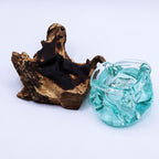 Molten Glass Chunky Ashtray / Candle Holder On Wood 23cm - Glass Decor - British D'sire