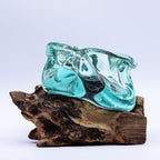 Molten Glass Chunky Ashtray / Candle Holder On Wood 23cm - Glass Decor - British D'sire