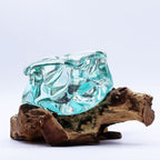 Molten Glass Chunky Ashtray / Candle Holder On Wood 23cm - Glass Decor - British D'sire