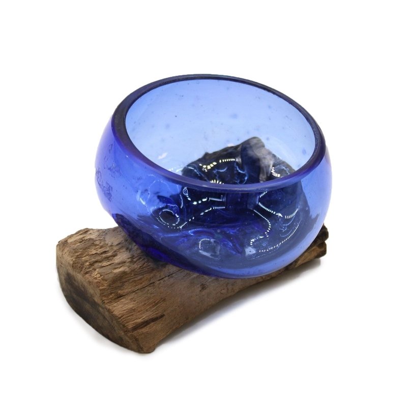 Molton Glass Mini Blue Bowl On Wood - Glass Decor - British D'sire Main image