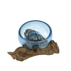 Molton Glass Mini Blue Bowl On Wood - Glass Decor - British D'sire