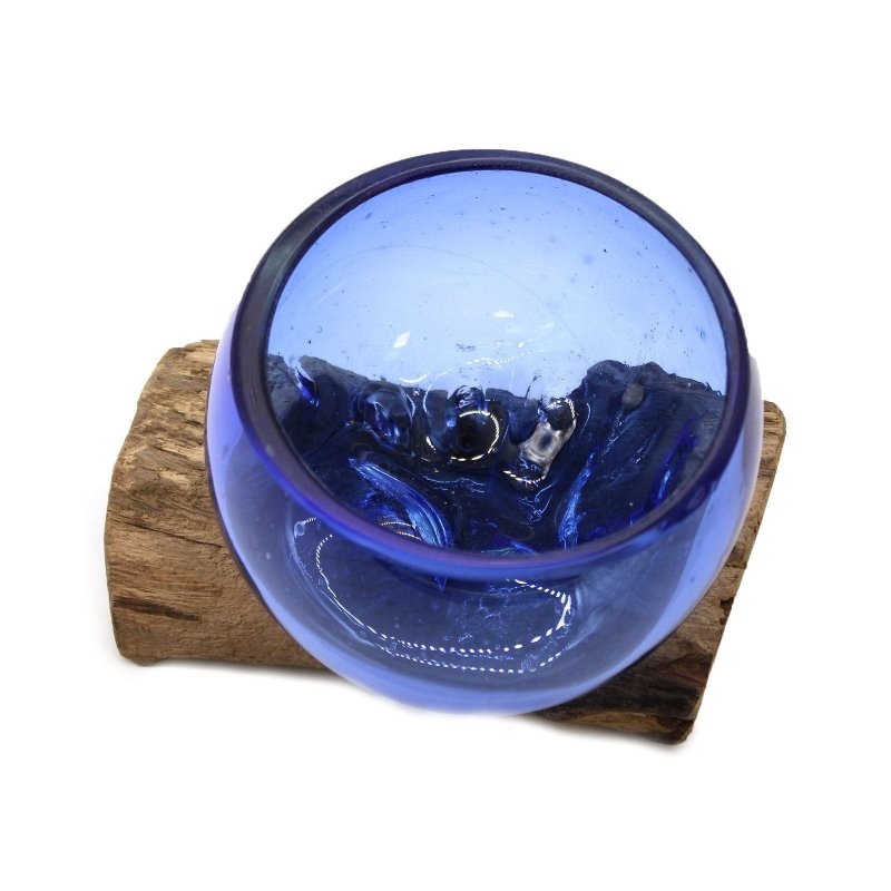 Molton Glass Mini Blue Bowl On Wood - Glass Decor - British D'sire