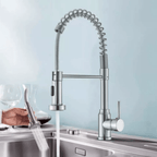 Monobloc Silver Kitchen Sink Mixer Taps with Pull Out Hose Spray Single LeverTap - British D'sire