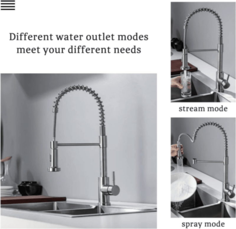 Monobloc Silver Kitchen Sink Mixer Taps with Pull Out Hose Spray Single LeverTap - British D'sire