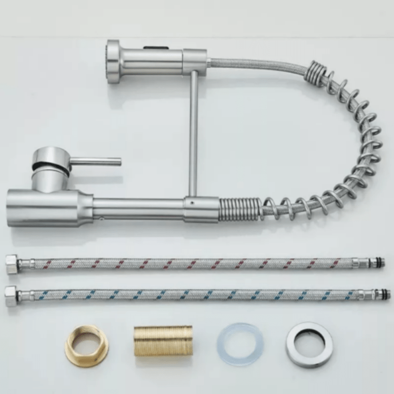 Monobloc Silver Kitchen Sink Mixer Taps with Pull Out Hose Spray Single LeverTap - British D'sire
