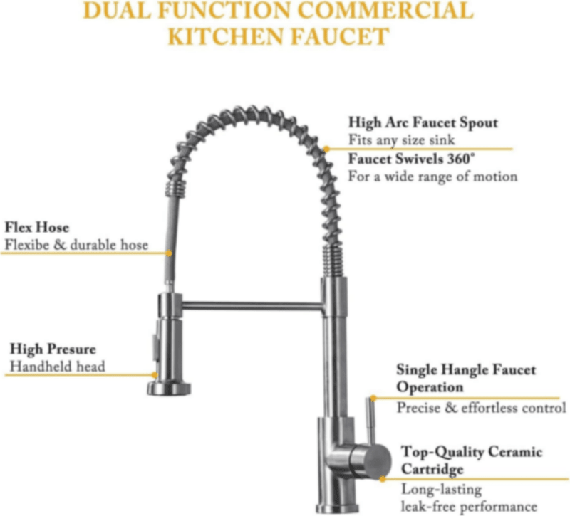 Monobloc Silver Kitchen Sink Mixer Taps with Pull Out Hose Spray Single LeverTap - British D'sire