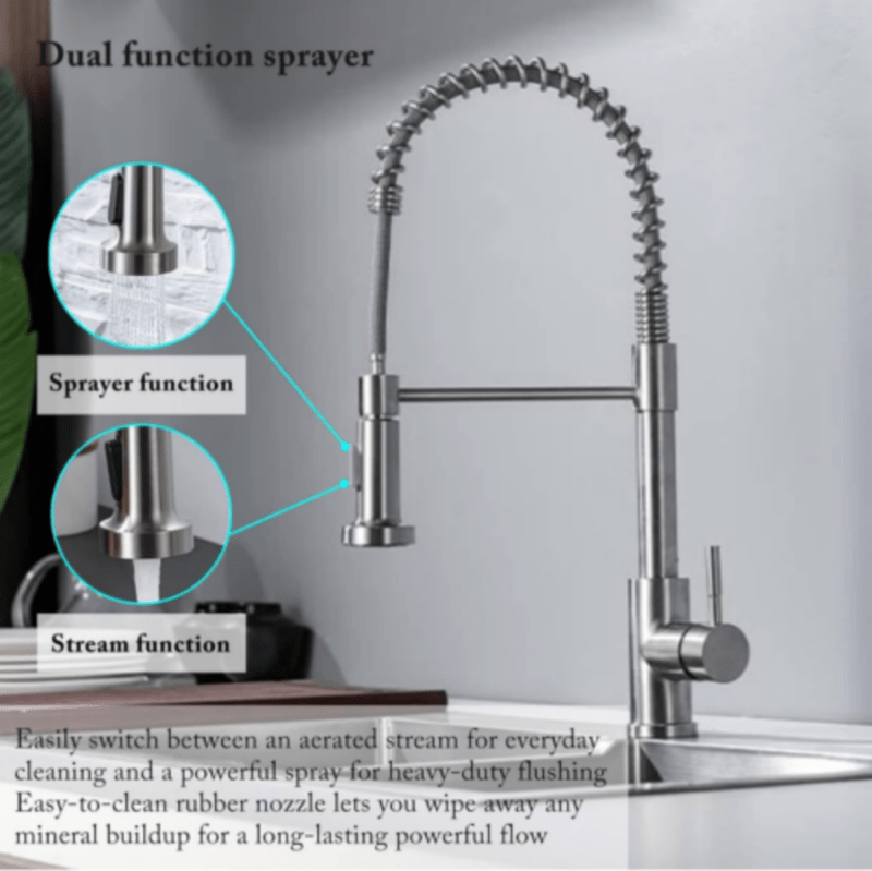Monobloc Silver Kitchen Sink Mixer Taps with Pull Out Hose Spray Single LeverTap - British D'sire