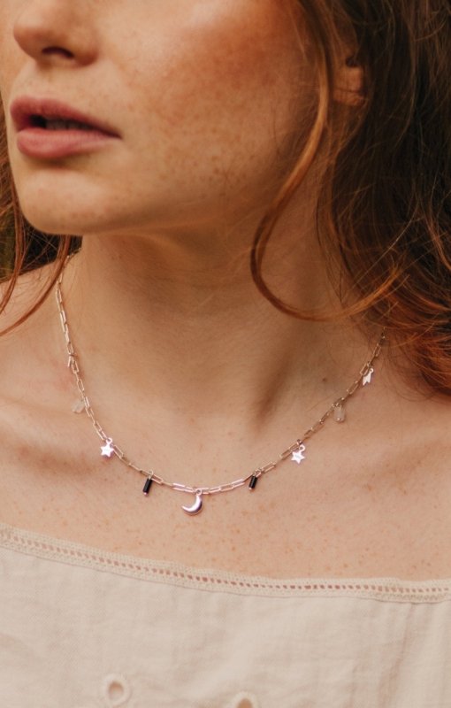 Moon, Star, Quartz & Miyuki Beaded Necklace - Necklaces - British D'sire Main image