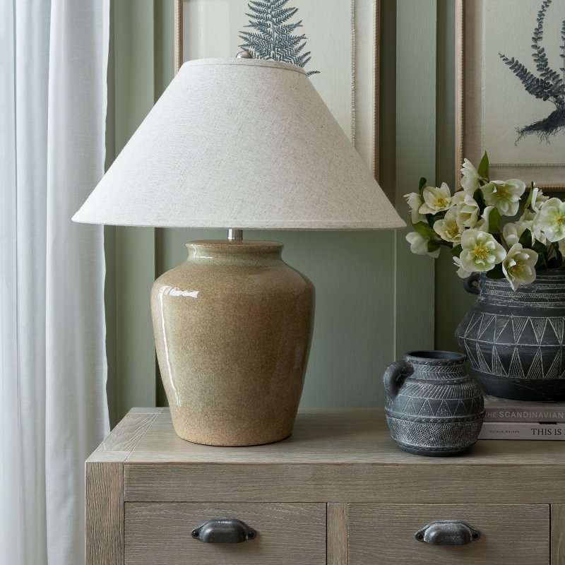 Mottura Ceramic Table Lamp With Edged Linen Shade - Lamps - British D'sire
