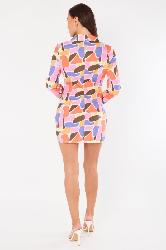 Multicolour Ruched Shirt Dress – Long Sleeve Button Front - British D'sire