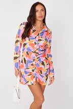 Multicolour Ruched Shirt Dress – Long Sleeve Button Front - British D'sire