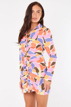 Multicolour Ruched Shirt Dress – Long Sleeve Button Front - British D'sire