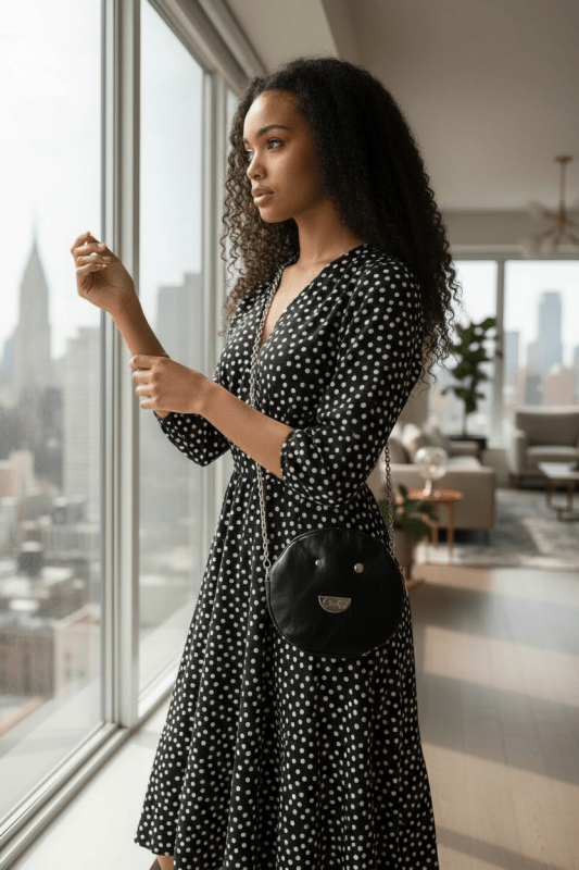 Muse wonky eye chain black - white cow handbag - Handbag - British D'sire