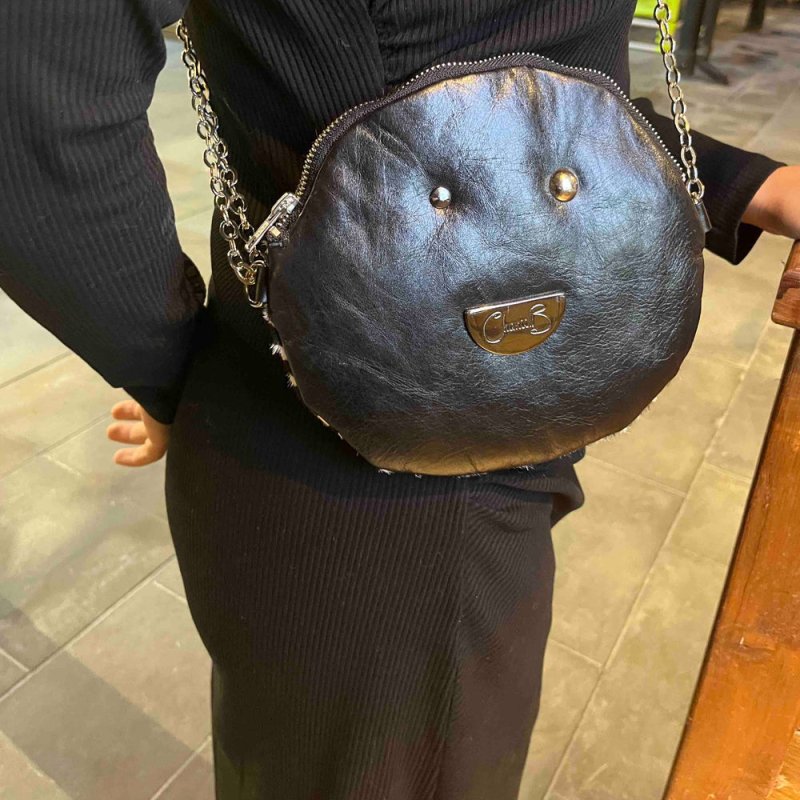 Muse wonky eye chain black - white cow handbag - Handbag - British D'sire