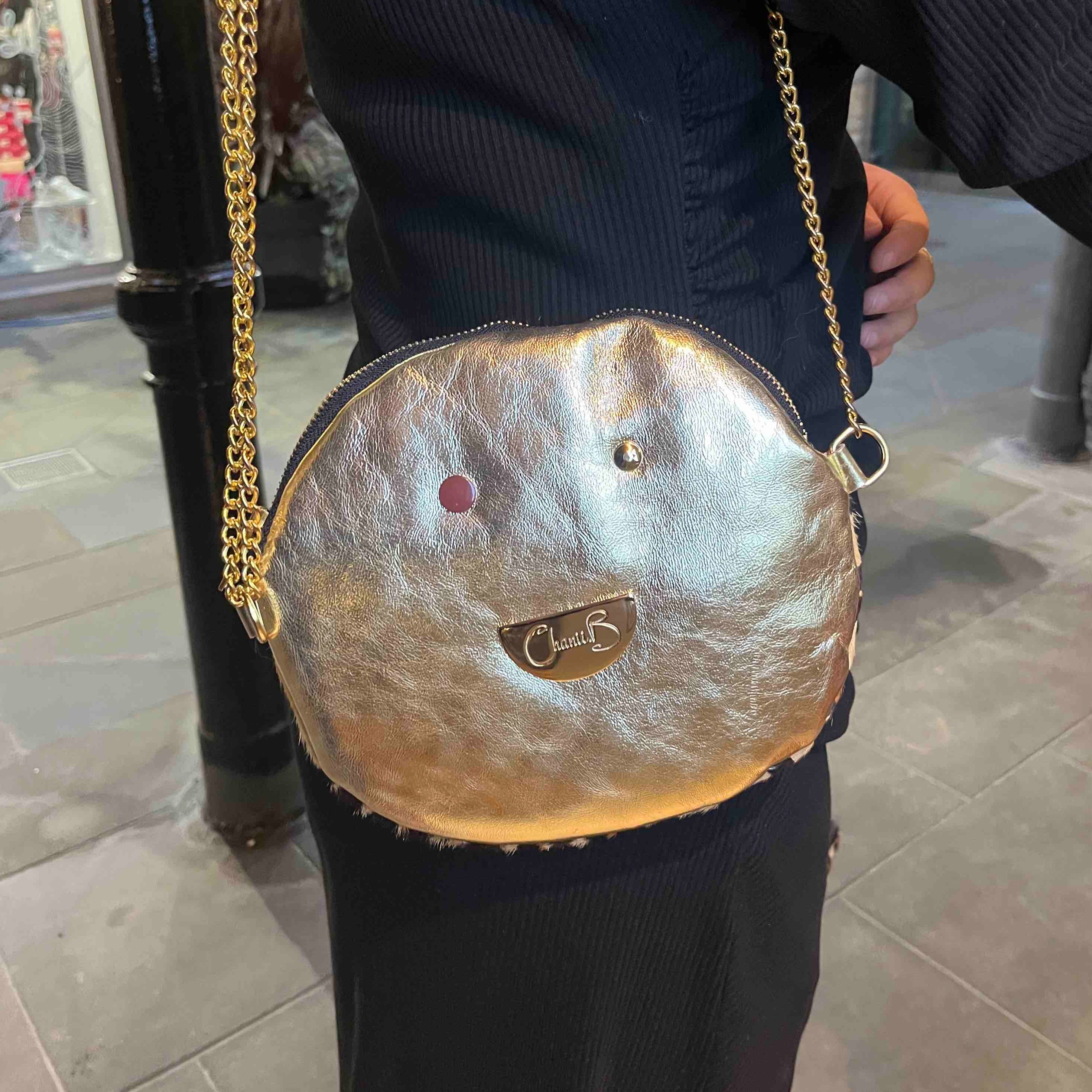 Muse wonky eye chain gold-animal cow handbag - British D'sire