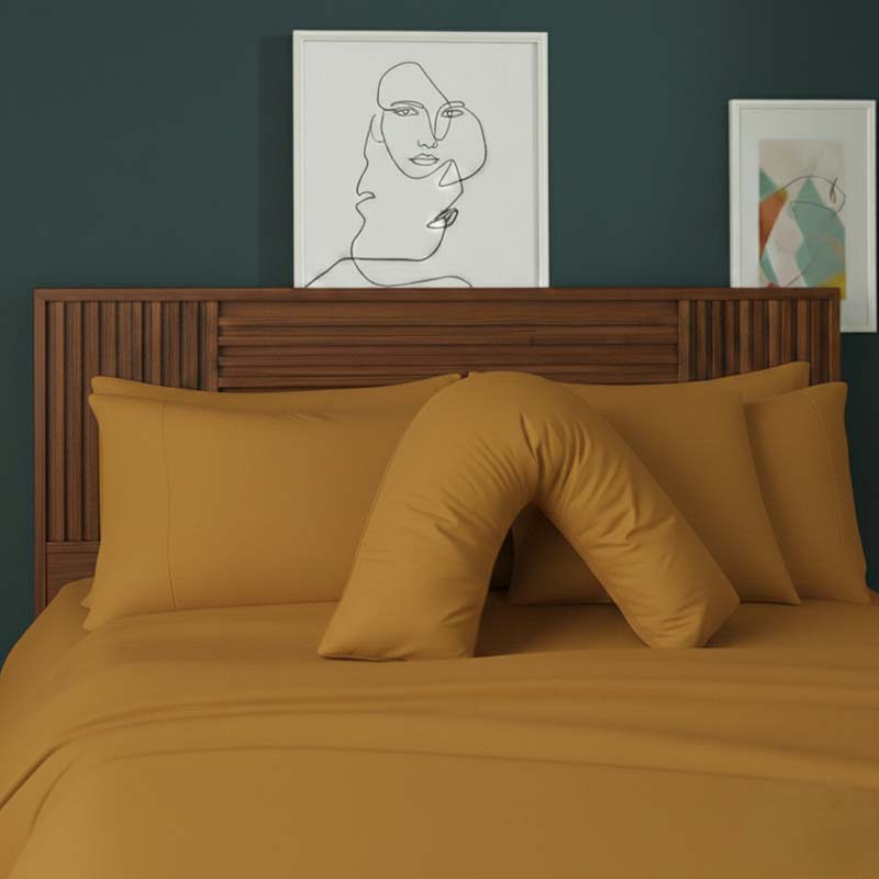 V Shape Pillowcase for Support Maternity Pillows Polycotton Easy Care - Mustard