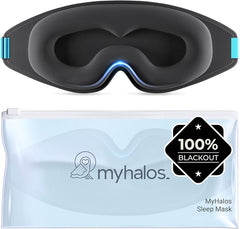 MyHalos 100% Blackout Sleep Masks for Women & Men - Zero Eye Pressure Eye Mask for Sleeping - Our Halo Sleep Mask Includes a Storage Pouch - Black Eye Mask for Travel or Blindfold - Sleep Masks - British D'sire